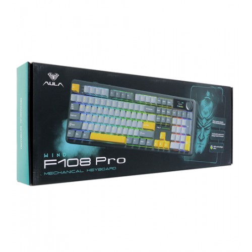 Клавиатура USB, Aula F108 Pro синий+белый+черный фиолетовый, KeyBoard Bluetooth, Reaper switch, 104 keys, EN/RU/KZ BT/2.4 GHz B+W+B Purple