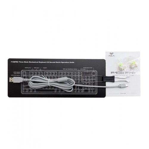 Клавиатура USB, Aula F108 Pro синий+белый+черный фиолетовый, KeyBoard Bluetooth, Reaper switch, 104 keys, EN/RU/KZ BT/2.4 GHz B+W+B Purple