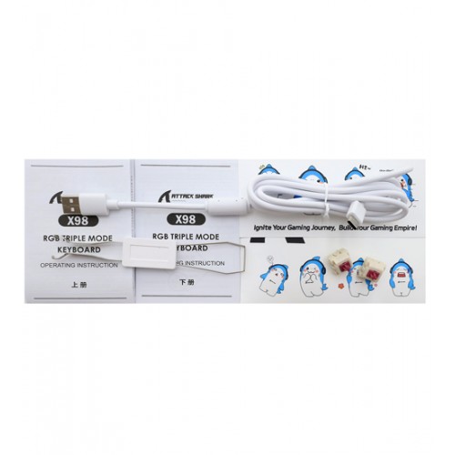 Клавиатура USB, Attack Shark X98, Белый, KeyBoard Linear Strawberry switch, 102 keys, 2,4/BT/cable, Starlight white
