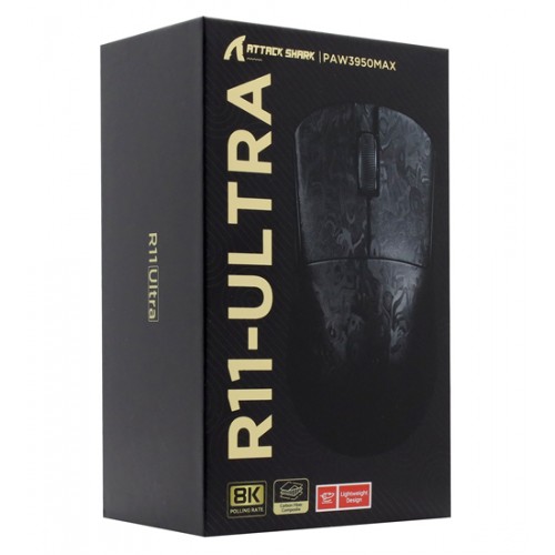 Мышь ATTACK SHARK R11 Ultra Phantom Shark, Черное плетение, Mouse Optical 42000 dpi, BT/2.4GHz/USB, black
