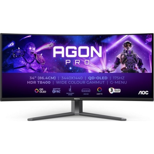Монитор Игровой 34" AOC AG346UCD QD-OLED 3440x1440 175Hz 0.03ms 1000cd/m2 1,5M:1 2xHDMI 1xDP 2x8W
