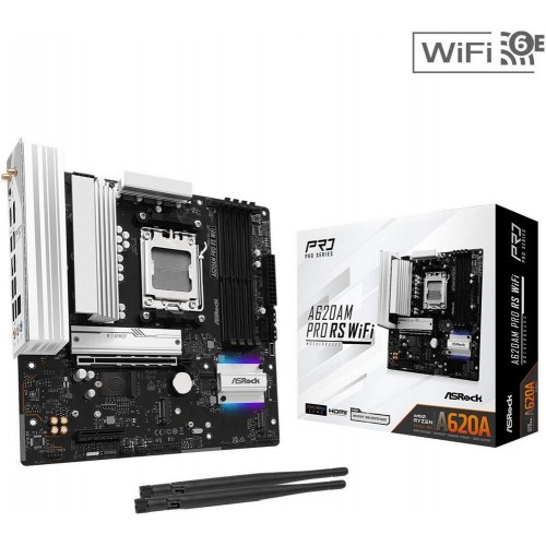 Материнская плата ASRock A620AM PRO RS WIFI AM5 4xDDR5 2xSATA3 RAID 3xM.2 Type-C HDMI DP WiFi6E mATX