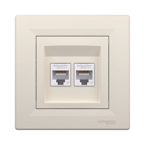 Розетка двойная компьютерная SE EPH4800123 Asfora RJ45 кат. 6 в сборе кремовый