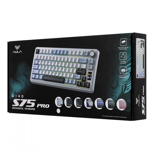 Клавиатура USB, Aula S75 Pro Light Синий+белый+черный+пурпурный, KeyBoard Bluetooth, BT/2.4 GHz/80 keys, EN, Blue+White+Black+Purple