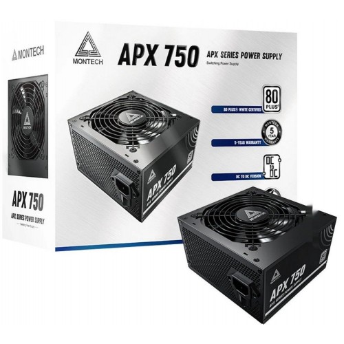 Блок питания Montech  750W, APX 750W, Non Modular, ATX, 80+ WHITE, КПД 90%, Fan 120mm, Черный