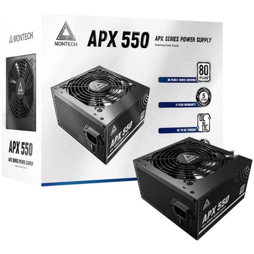 Блок питания Montech  550W, APX 550W, Non Modular, ATX, 80+ WHITE, КПД 90%, Fan 120mm, Черный
