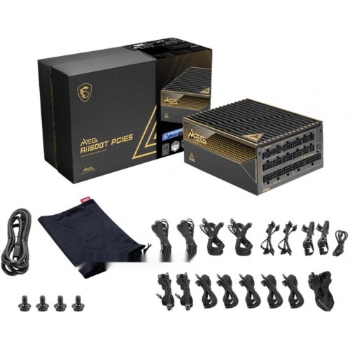 Блок питания MSI 1600W, MEG Ai1600T PCIE5, Full Modular, ATX, 80+ TITANIUM, >94%, Fan 135mm, Черный