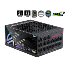 Блок питания MSI 1300W, MPG Ai1300TS PCIE5, Full Modular, ATX, 80+ TITANIUM, >94%, Fan 135mm, Черный