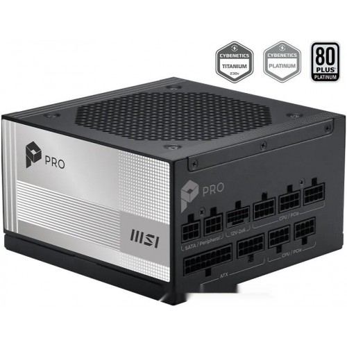Блок питания MSI 1000W, PRO A1000PL PCIE5, Full Modular, ATX, 80+ PLATINUM, >92%, Fan 120mm, Черный