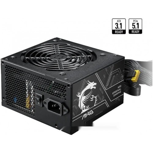 Блок питания MSI  750W, MAG A750BN PCIE5 II, Non Modular, ATX, 80+ BRONZE, >85%, Fan 120mm, Черный