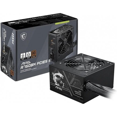 Блок питания MSI  750W, MAG A750BN PCIE5 II, Non Modular, ATX, 80+ BRONZE, >85%, Fan 120mm, Черный