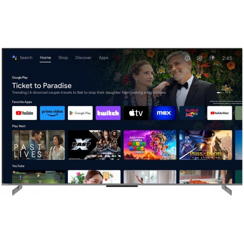 Телевизор 65", Yasin 65Q10PRO, QLED 4K, Smart, Google TV, голосовое управление, караоке