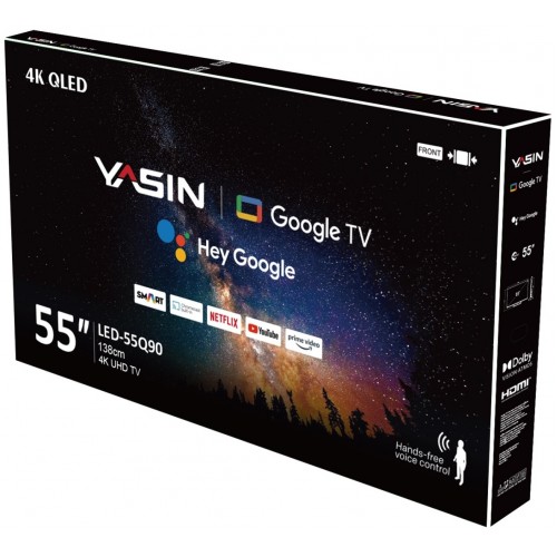 Телевизор 55", Yasin 55Q90, QLED 4K, Smart, Google TV, голосовое управление