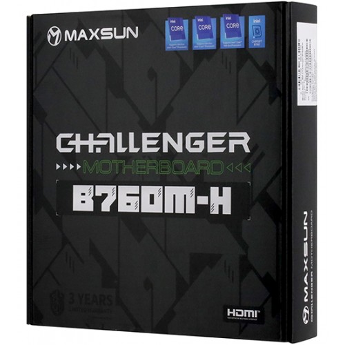 Материнская плата MaxSun Challenger B760M-H, MB Socket1700, MATX, iB760 (DP+HDMI), 2DDR4, PCIx16, PCIx1