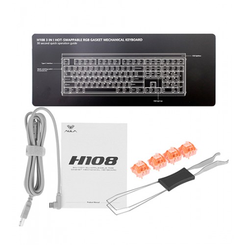 Клавиатура Bluetooth, Aula H108 , White-Black-Blue, KeyBoard BT/wireless/Type-C, mechanical