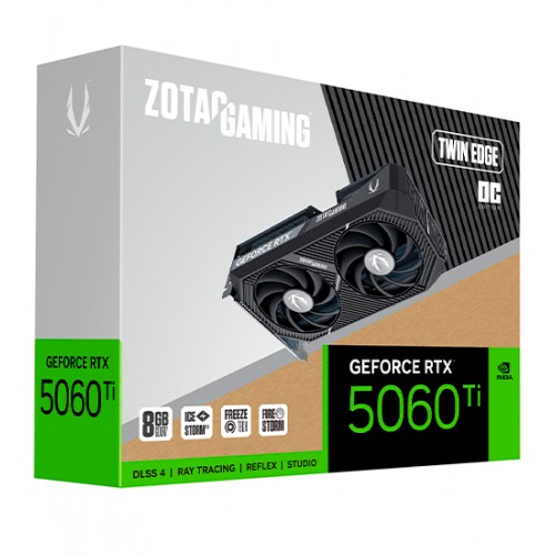 Видеокарта ZOTAC RTX 5060 Ti TWIN EDGE OC, 8 GB, GPU NVIDIA, HDMI/3DP,GDDR7/128-bit, [ZT-B50610H-10M]