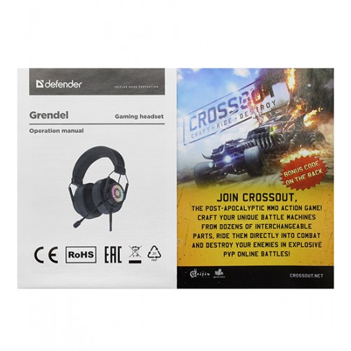 Гарнитура Defender Grendel, Garnitura 20-20000Hz, 115dB,20ohm, BT/2.4G, (62390), Black