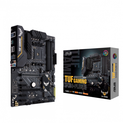 Материнская плата ASUS TUF GAMING B450-PLUS II, B450, AM4, 4xDDR4, 2xPCI-Ex16, 3xPCI-Ex1, 2xM.2, 6xSATA, DP, HDMI, BOX