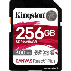 Карта памяти SD, Kingston Canvas React Plus, 256GB, SDR2/256GB, UHS-II, R300/W260 + USB Adapter