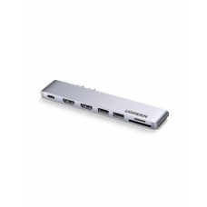 Конвертер Ugreen CM356 Dual USB-C To 2*USB 3.0 A+USB-C Female+ 2*HDMI+TF/SD Converter Gray, 80548