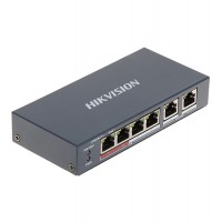 Коммутатор  4 port 10/100M Hikvision DS-3E0106P-E/M, 4 x PoE + 2 x RJ45 10/100M