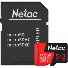 Карта памяти MicroSD, Netac P500 Extreme Pro 512GB 100MB/s Class 10, + SD Adapter