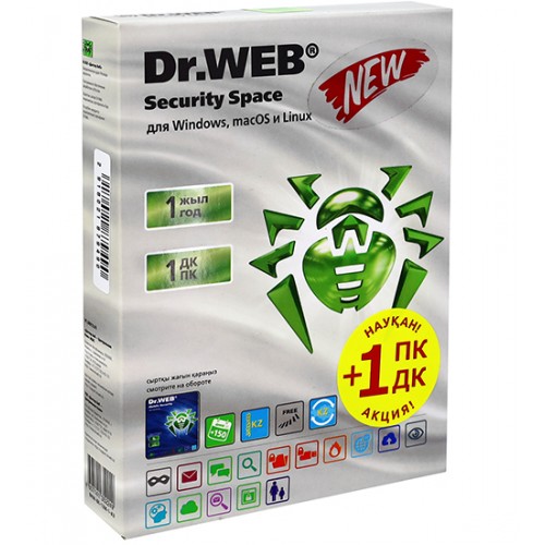 Антивирус Dr.Web Security Space, подписка на 1 год, на 1 ПК (акция + 1 ПК), box