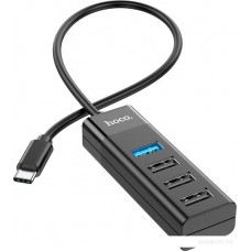 Расширитель USB, Hoco HB25, 3-Port USB 2.0 + 1-Port USB 3.0, Type-C, Black