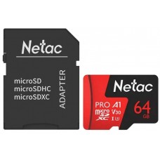 Карта памяти MicroSD, Netac P500 Extreme Pro 64GB 100MB/s Class 10, + SD Adapter