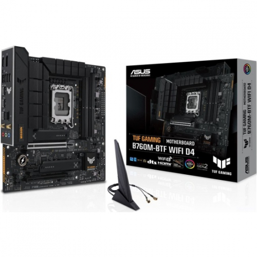 Материнская плата ASUS TUF GAMING B760M-BTF WIFI, B760, 1700, 4xDDR5, 2xPCI-Ex16, PCI-Ex1, 2xM.2, 4xSATA, DP, HDMI, WIFI6, BOX