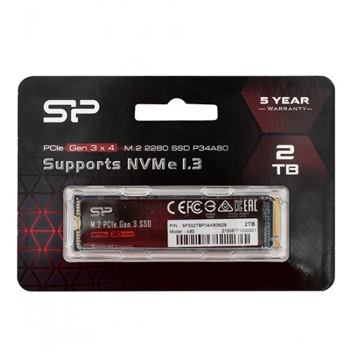 Твердотельный накопитель SSD M.2 PCIe Silicon Power A80, SP002TBP34A80M28, 2TB, 2 TB NVMe 1.3
