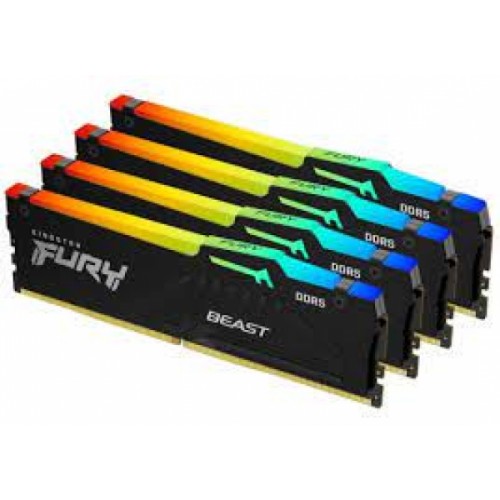 Оперативная память DIMM DDR5 Kingston FURY Beast Black RGB 128Gb(32Gbx4)5600MT/s,2RX8,CL40-40-40,1.25V,288-pin,16Gbit,KF556C40BBAK4-128
