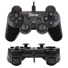 Джойстик Ritmix GP-005, Черный, Joystick gamepad, 14 buttons + 2 sticks, vibro, PC, USB, 1.5m cable, black