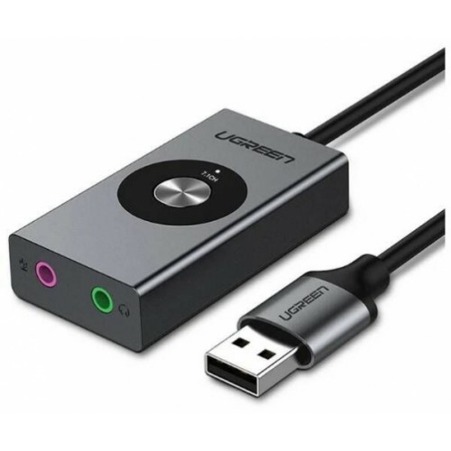 Адаптер стерео звука UGREEN CM129 USB External Stereo Sound Adapter 15cm (Black), 40964