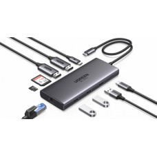 Конвертер Ugreen CM639 USB-C to 1*USB3.0+2*USB2.0+USB-C3.0+2*HDMI+RJ45 Gigabit+SDamp;TF +PD port 15534