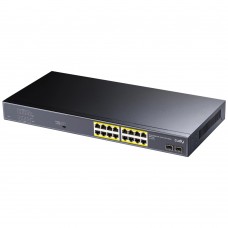 Коммутатор гигабитный 16-портовый CUDY GS1020PS2 <16-10/100/1000 BASE-T Gigabit ports,19-inch, 2-1000 BASE-X SFP Slot, 16-port IEEE 802.3at PoE+ Injector, Supports PoE power up to 30W for each PoE port, CCTV Mode (Transmit distance up to 250m at 10 Mbp
