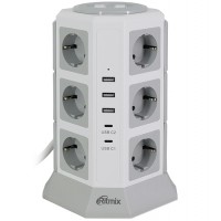 Сетевой фильтр + зарядка Ritmix RM-2123C, 2m, Белый, 12 розеток, 3 USB-A + 2 USB Type-C, white