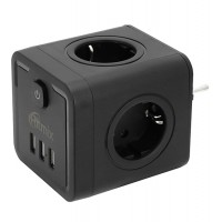 Сетевой фильтр + зарядка Ritmix RM-043, Черный, 4 розетки, 16A, 3 USB, black