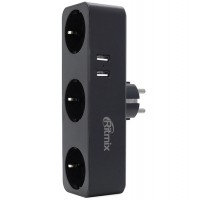 Сетевой фильтр + зарядка Ritmix RM-032, Черный, 3 розетки, 16A, 2 USB, black